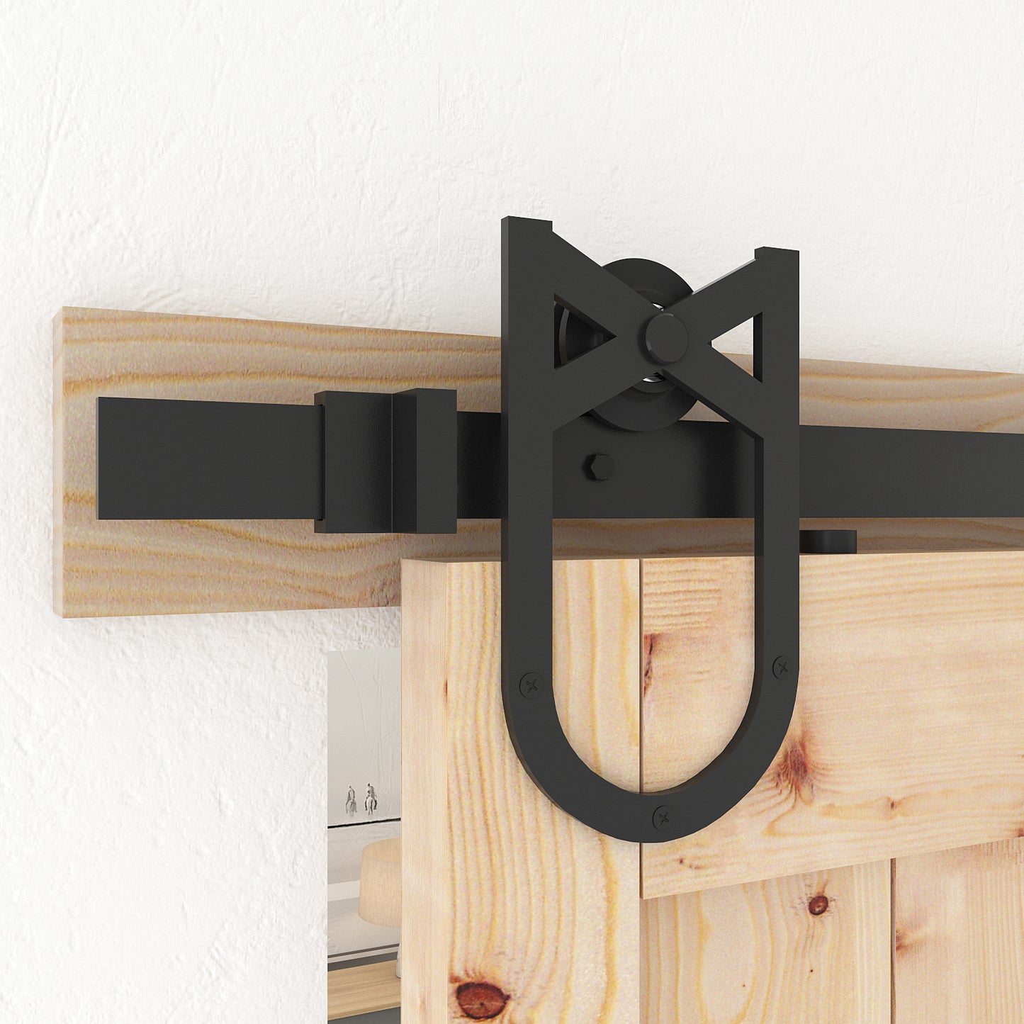 Barn Door Hardware, Sliding Door Hardware, Exposed Wheel Hardware, Horseshoe Shaped Hangers, Double Door Hardware