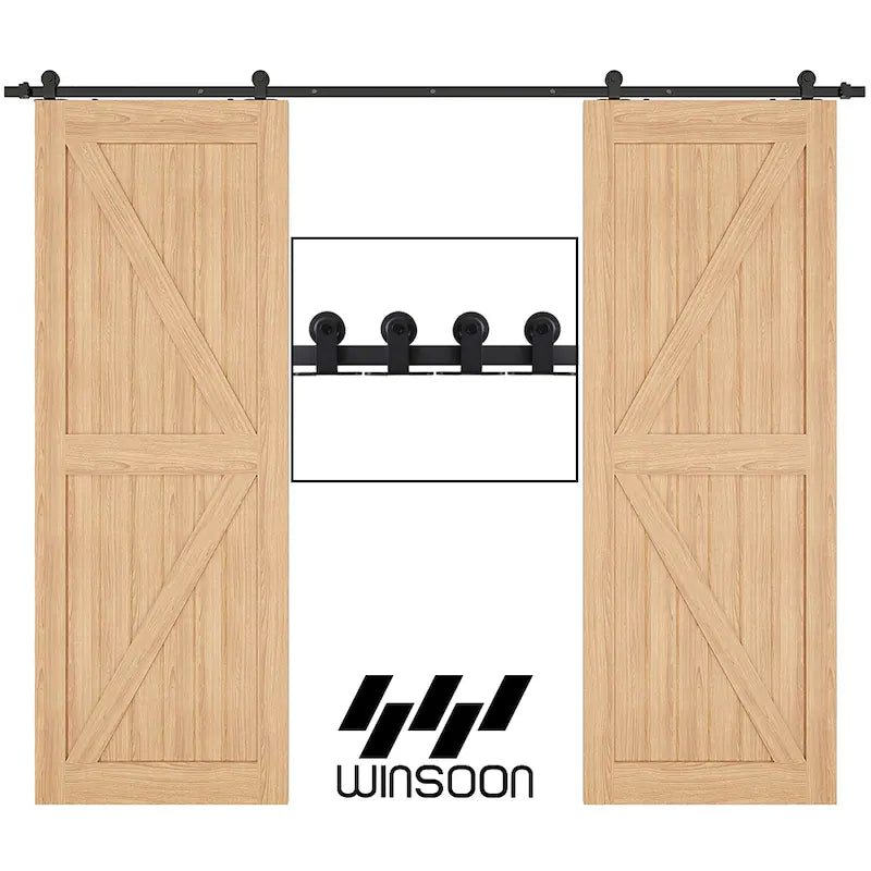 Barn Door Hardware - Double Door - Top mount Hangers - 13 ft Track